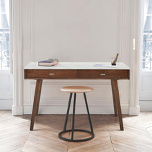 Load image into Gallery viewer, Luca 44" Rectangular Italian Carrara White Marble Writing Desk with Walnut Leg
