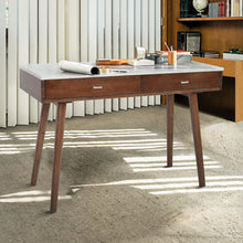 Load image into Gallery viewer, Luca 44" Rectangular Italian Carrara White Marble Writing Desk with Walnut Leg